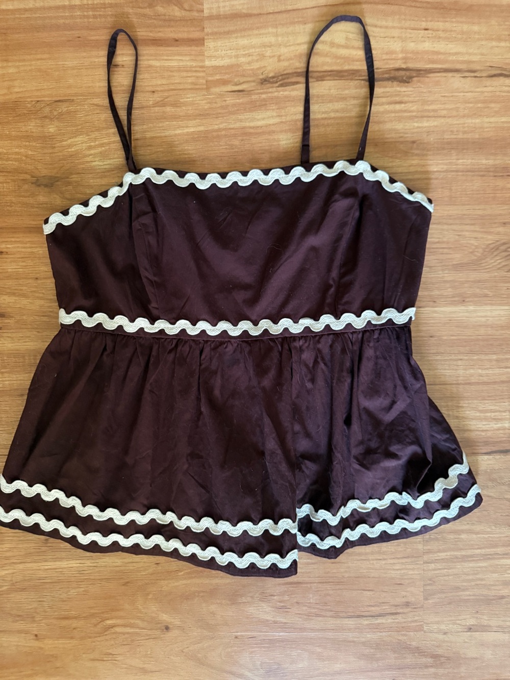 Sim and Sam Brown Peplum Camisole with White Ric Rac Trim
